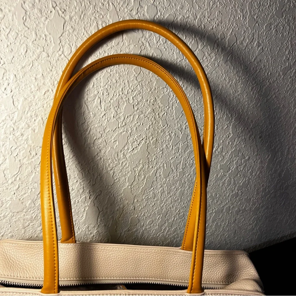BOMANIER Beige Shoulder Bag with Tan Handles